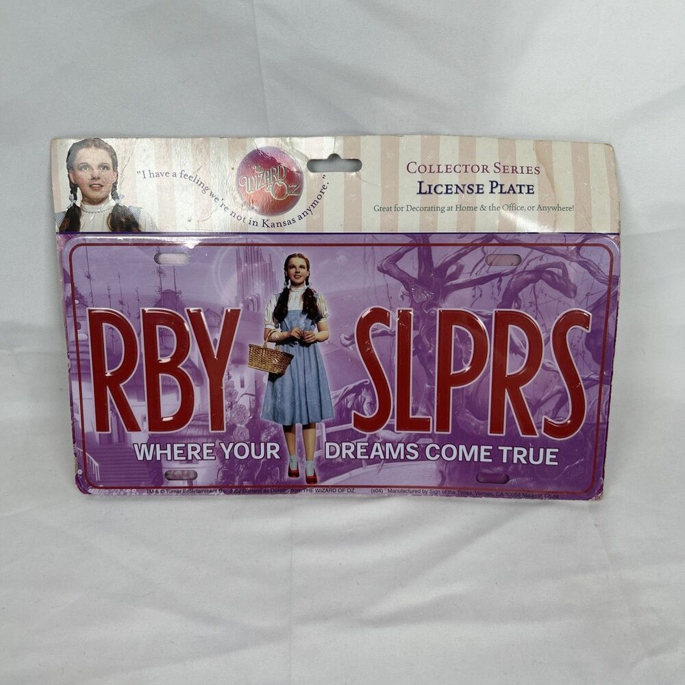 The Wizard of Oz "Ruby Slippers" Dorothy Collectible Metal License Plate Purple